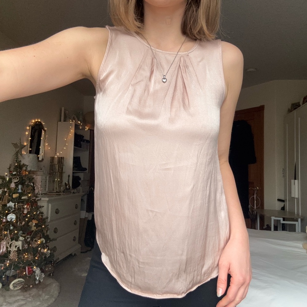 h&m pale blush pink satin babydoll sleeveless blouse